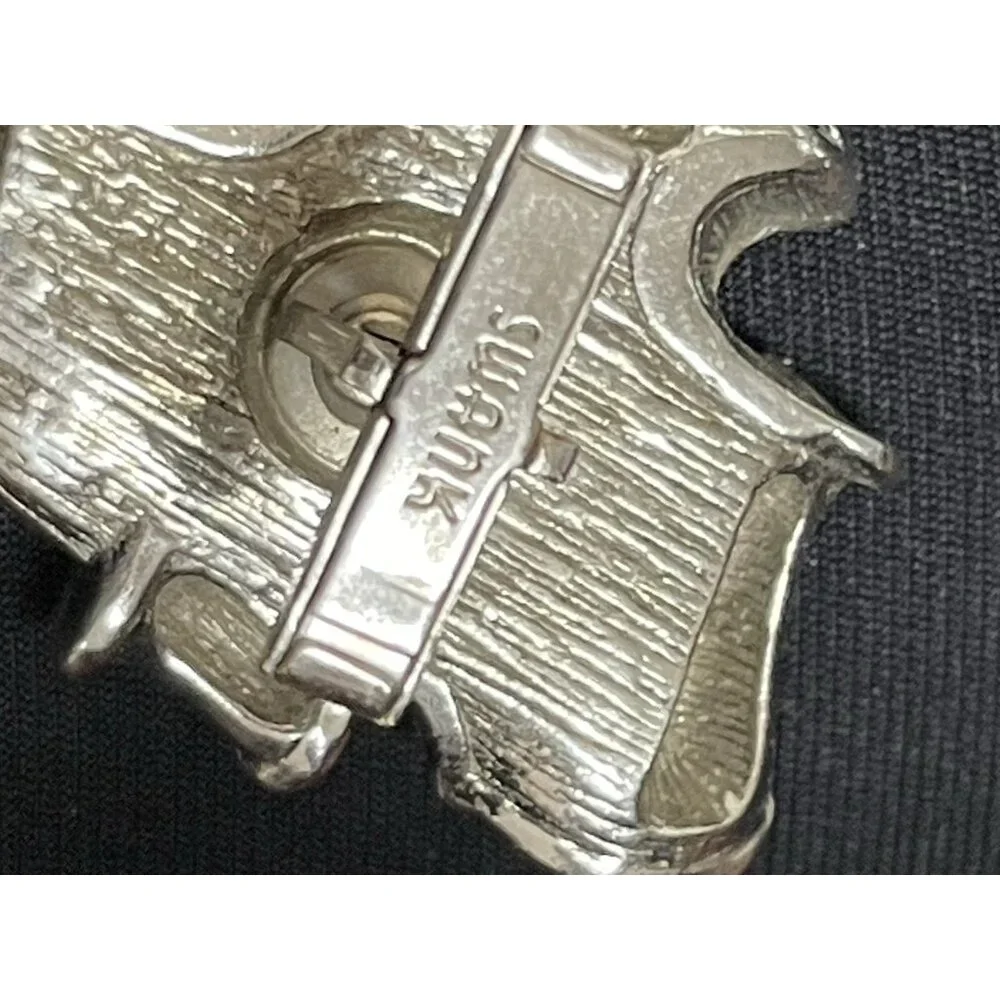 Vintage Signed Swank Lions Head Scroll Trim Cufflinks Black Silver Cuff Links